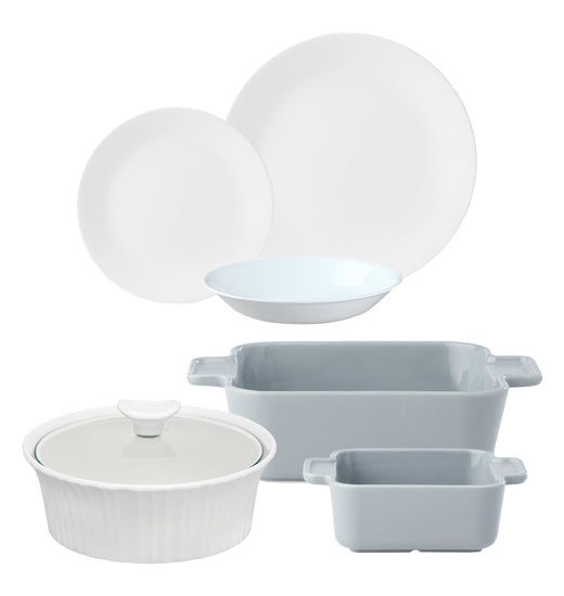 Pack Set de 3 fuentes Corningware + Set de vajilla Classic White de 12 piezas
