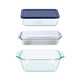 Set de 2 fuentes de vidrio Deep Pyrex + 1 contenedor rectangular de vidrio de Storage Plus de 1.5 litros Pyrex 