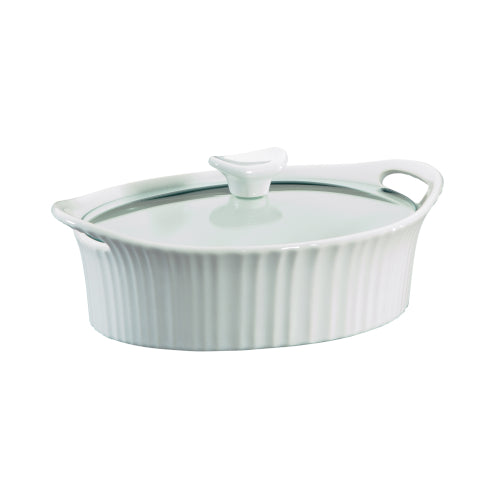 Fuente ovalada con tapa de vidrio French White Corningware 1.4 litros